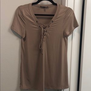 Beige tie lace up shirt